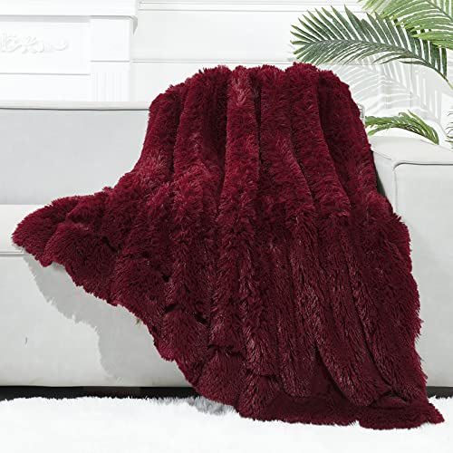 GONAAP Faux Fur Throw Blanket Super Soft Cozy Plush Fuzzy Shaggy Blanket for Couch Sofa Bed (Wine Red, Throw(50"x60")) - Wine Red - Throw(50"x60")