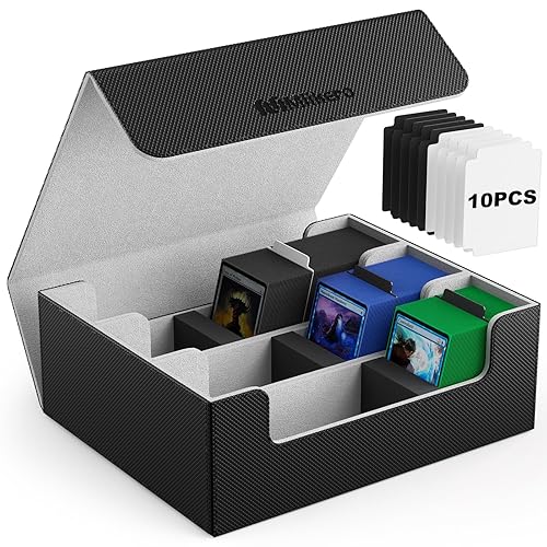 Mlikero Sammelkarten-Aufbewahrungsbox für 1800+ Karten, Magnetische Karten Deck-Box für MTG YuGiOh und Sports Karten, Premium Commander Karten Deck-Box mit 10 kompatiblen Kartenteilern - Sammelkarten-aufbewahrungsbox Schwarz