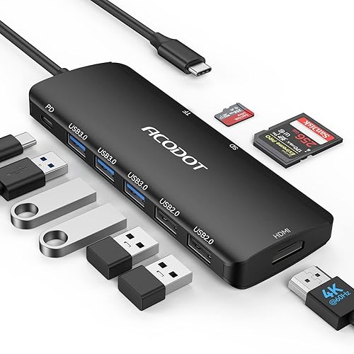 USB C Hub, Acodot 9 in 1 USB C to 4K@60HZ HDMI Multiport Adapter, 3 USB 3.0 Ports, SD/TF Card Reader, 100W PD, USB C Hub Multiport Adapter Desigend for MacBook Pro Air HP XPS etc, Black - Black