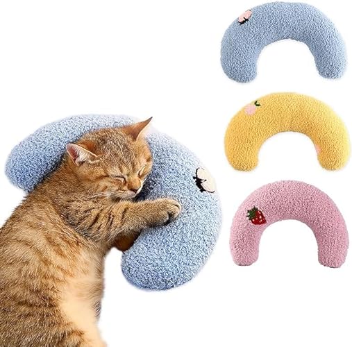 DENTRUN Cat Pillow Pets Soft Toy Cat Calming Pillow for Dog Anxiety Relief Puppy Hugging Pillow Neck U Shaped Pillow Dog Bed Cushion Sleeping Improve Comfort Cat Plush Toy - 3Pack - Small