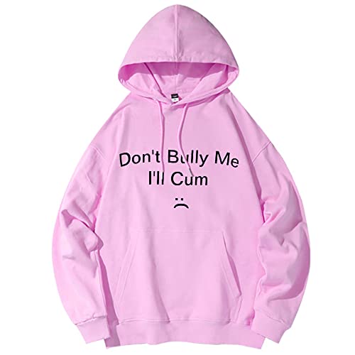 FEMBOY Don't Bully Me I'll Cum Hoodie Trendy Funny Video Games Hoodies Printed Graphic Pullover Hooded Sweatshirt - Pink - 3X-Large