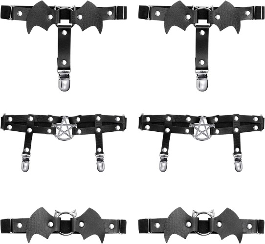 NEWITIN 6 Pieces Adjustable Harness Garter Belts PU Leather Leg Garters for Thigh Highs Socks Gothic Punk Garters Leg Ring - Black Fashion