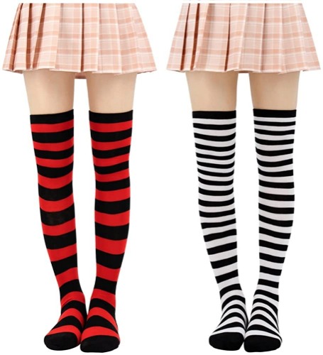 DAZCOS Striped Thigh High Socks Elastic Over The Knee Knit Stockings for Christmas Daily and Anime Cosplay - Blackwhite+redblack