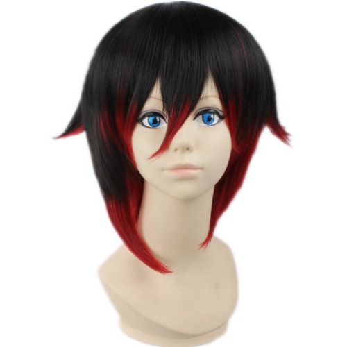COSPLAZA Cosplay Wigs Halloween Black Red Short Party Anime Show Hair
