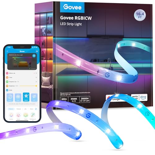 Govee RGBIC LED Strip Lights for Bedroom with Warm White 16.4ft, Smart LED Strip Lighting Alexa Compatible, Color Changing LED Lights Music Sync, Easter Decorations - 16.4ft