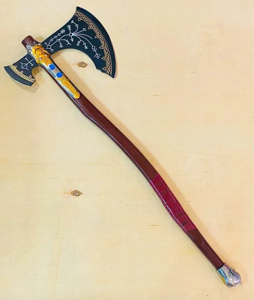 Fully Handmade Medieval God of War Kratos Axe W/ Leather Wrapped Handle (Gold Edition)