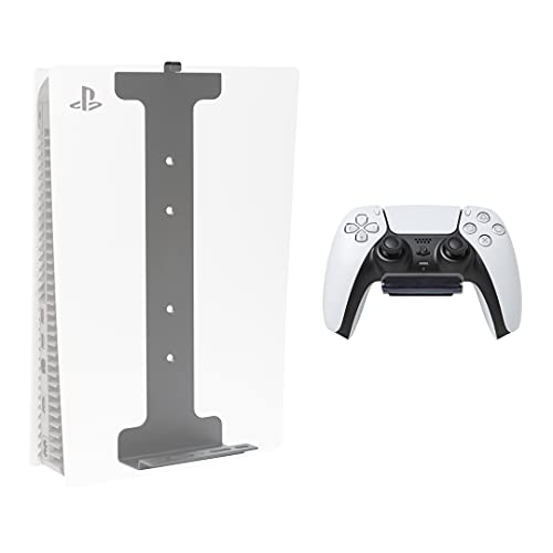 HIDEit Mounts Pro Bundle Wall Mounts for PS5 and Controller - Wall Mount for PlayStation 5 and Controller - Mount for PS5 - Wall Mount Kit for PS5 - Rubber Dipped Controller Holder - Patented - Mount Only