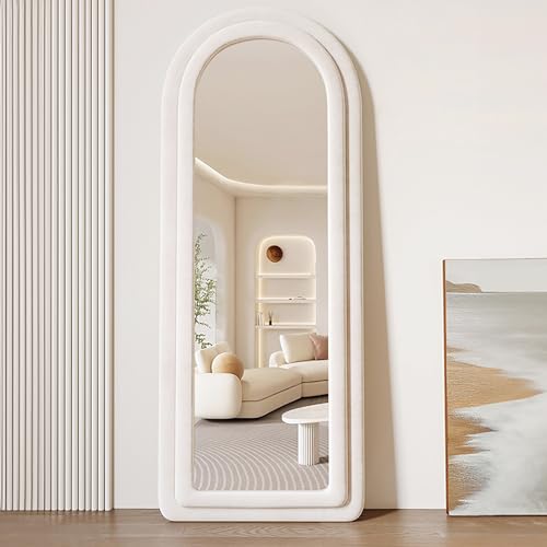 Nicecastle Flannel Full Length Floor Mirror with Stand Arched Standing Hanging Leaning Wall Mounted Body Mirror 63" x 24" HD Modern Large Mirrors for Living Room Bedroom Cloakroom Home Decor (White) - White