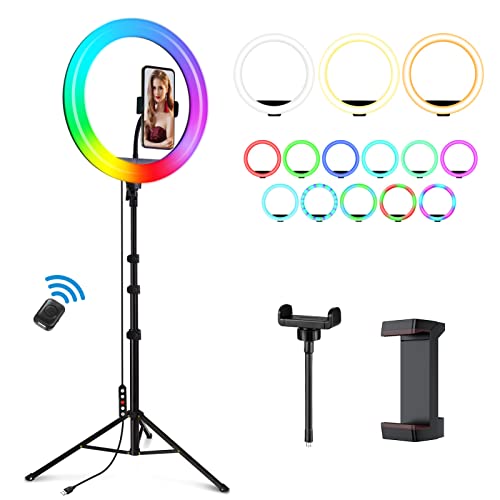 Weilisi 12'' Ring Light with Stand 72'' Tall & 2 Phone Holders,38 Color Modes Selfie LED Ring Light with Tripod Stand for iPhone/Android,Big Ring Light for Camera,YouTube,Makeup - 12'' Color
