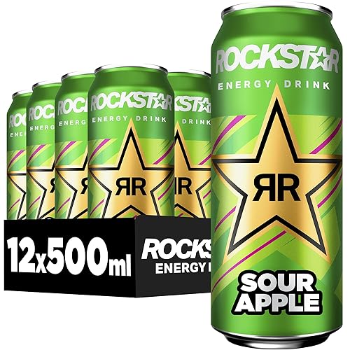 Rockstar Energy Drink Sour Apple - Saures, koffeinhaltiges Erfrischungsgetränk für den Energie Kick, EINWEG (12 x 500ml) (Verpackungsdesign kann abweichen) - Sour Apple - 500 ml (12er Pack)