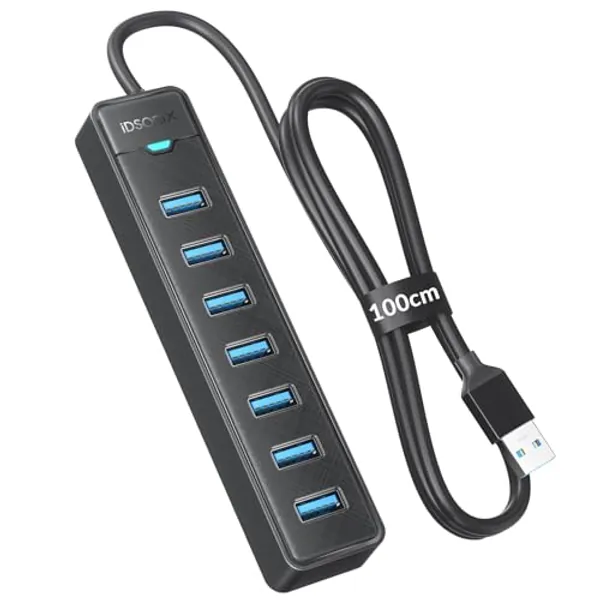 iDsonix 7-Port USB 3.0 Hub - USB Verteiler Multiport Adapter mit 1M Kable, USB 3.0 5Gbps Data, 5V 3A Type-c Port, USB Hub Splitter für PC, Laptop, MacBook und mehr