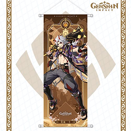 Rainteam Genshin Impact Poster Game Hanging Wall Art Artistic Canvas Genshin Character Posters with Rods for Living Room Bedroom Decor (Arataki Itto) - Arataki Itto