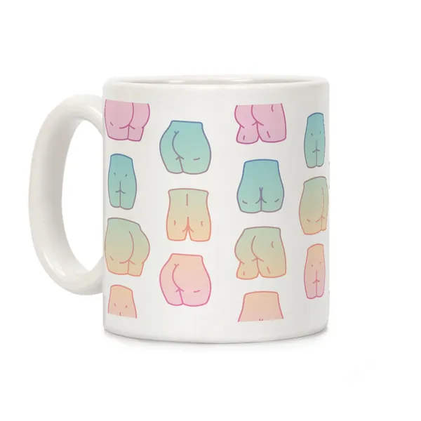 LookHUMAN Kawaii Pastel Butt Pattern White 11 Ounce Ceramic Coffee Mug