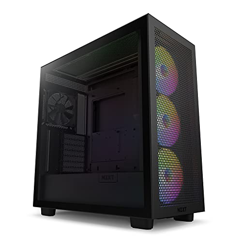 NZXT H7 Flow Mid-Tower ATX PC Gaming Case - High Airflow, Tempered Glass, RGB Fans - H7 Flow - RGB fan - Black