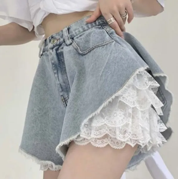 High Waist Lace Undershorts + Denim Shorts