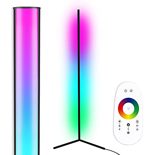 TACAHE Corner Floor Lamp - RGB Color Changing Mood Light, Dimmable LED Modern Floor Lamp with Remote, 56" Metal Standing Lamp for Living Room, Bedroom 20W - Black - Black