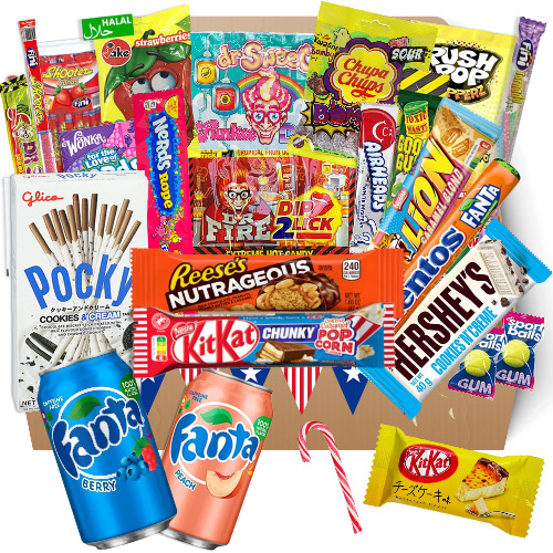Süßigkeiten aus aller Welt inkl. SPECIAL Getränke | 22 Teile Süßigkeiten Box 1,7kg Großpackungen Amerikanische Süßigkeiten Box, USA Jumbo Box, Geschenkidee für Anlässe wie Geburtstage, Partybox - 