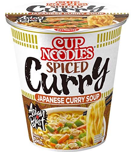 Nissin Cup Noodles – Spiced Curry, 8er Pack, Soup Style Instant-Nudeln japanischer Art, mit Hühnerfleisch-Geschmack, Curry & Gemüse, schnell im Becher zubereitet, asiatisches Essen (8 x 63 g)