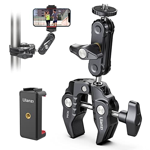ULANZI Super Clamp Camera Clamp Mount with Phone Tripod Mount, 360° Ballhead Magic Arm Double Ball Head Adapter with 1/4"-20 & 3/8"-16 Thread - For Phone