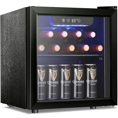 Antarctic Star 12 Bottle 48 Can Wine Cooler/Cabinet Beverage Refrigerator Mini Fridge Low Noise Clear Glass Door Counter Top Cellar for Beer Soda Bar 1.3 cu.ft Black - 1.3