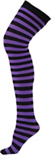 HDE Women's Plus Size Striped Stockings Thigh High Over the Knee OTK Sheer Nylons (Purple Black Stripes) - One Size Black & Purple