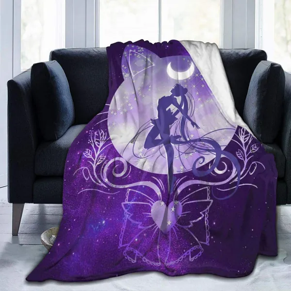 Blanket Soft,Flannel Blanket Fleece Cartoon Beautiful Girl Warrior Printing 60'' x 50'' Kids Super Plush Soft Warm for Napping, Couch Chair, Living Room - Purple 60 in x 50 in