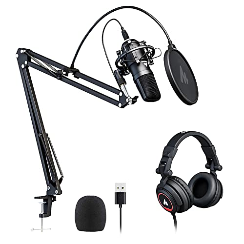 MAONO Microphone with Studio Headphone Set 192kHz/24bit Vocal Condenser Cardioid Podcast Mic Compatible with Mac and Windows, YouTube, Gaming, Live Streaming, Voice-Over (AU-A04H) - AU-A04H