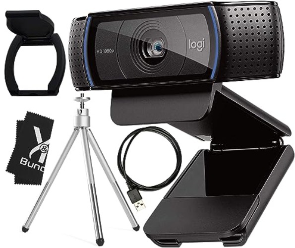 Logitech Webcam C920 HD Pro Bundle with Tripod, Privacy Shutter Cleaning Cloth - Privacy Cover Computer Webcam Microphone - 1080p Streaming Wide Angle Video Camera - 1080P Desktop Web Camera (Black) - c920 pro
