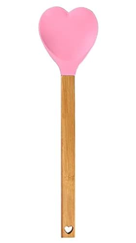 Generic Heart shaped silicone spatula – baking,stirring,pastry,kitchen utensil spoon – bamboo handle - meaningful kitchen gift idea – housewarming,mother’s day,wedding,engagement,Pink,2.8x13.4