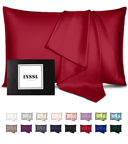 INSSL Silk Pillowcase for Women, Mulberry SIL Pillowcase for Hair and Skin and Stay Comfortable and Breathable During Sleep(Dark Red,Standard) - Dark Red - Standard