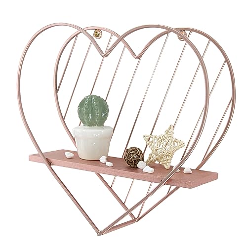 Afuly Floating Shelves for Wall, Rose Heart Shaped Small Shelf Wall Mounted Storage Rack Shelf for Bedroom Kitchen Bathroom Living Room Cute Nursery Room Home Decor - Rosa Gold