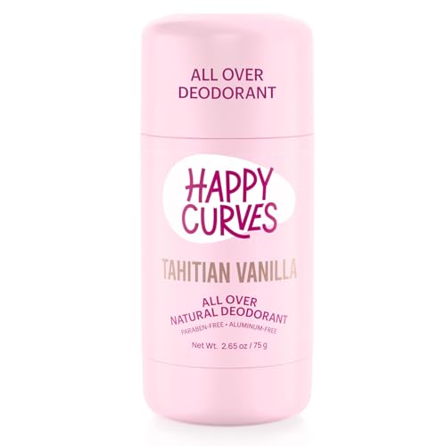 HAPPY CURVES All Over Whole Body Natural Deodorant for Women - Aluminum-Free - Invisibile All Day Layer of Full Body Protection for Odor Control, Sensitive Skin, and Private Parts (Tahitian Vanilla) - 2.65 Ounce (Pack of 1) - Tahitian Vanilla