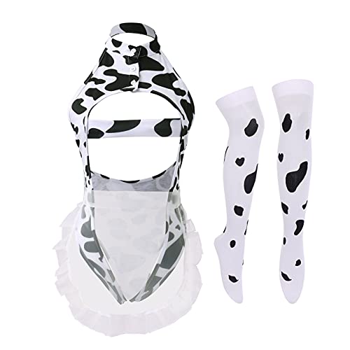 IBTOM CASTLE Sexy Cow Dalmatian Furry Milk Leopard Costume Kawaii Outfit Anime Bikini Bra Lingerie Set for Women - 2pcs-mesh - One Size