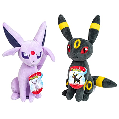 Pokemon 8" Espeon & Umbreon Plush 2-Pack - Officially Licensed - Eevee Evolution - Add to Your Collection! Quality & Soft Collectible Stuffed Animal Toy - Great Gift for Kids, Boys, Girls - Set of 2