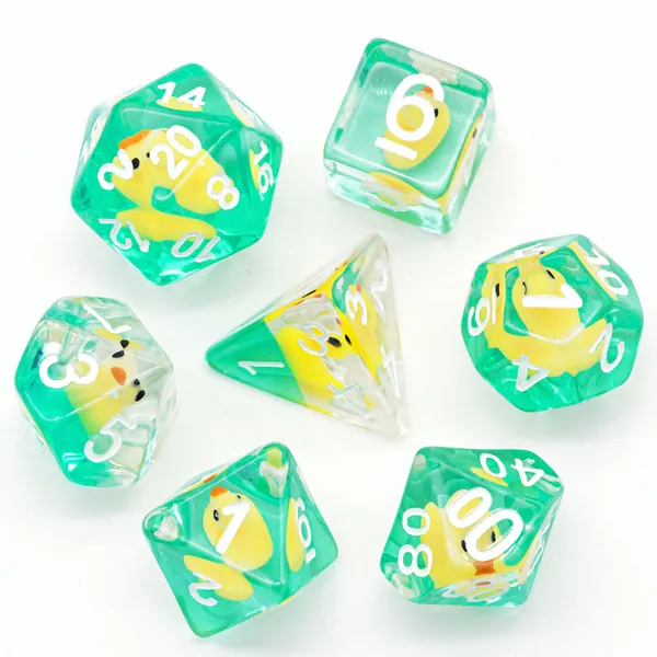 Cusdie 7-Die DND Dice, Polyhedral Dice Set Filled with Animal, for Role Playing Game Dungeons and Dragons D&D Dice MTG Pathfinder (Yellow Duck)