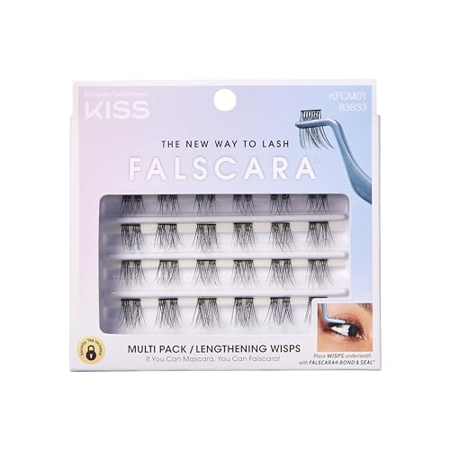 KISS Falscara Multipack False Eyelashes, Lash Clusters, 'Lengthening Wisps', 10mm-12mm-14mm, Includes 24 Assorted Lengths Wisps, Contact Lens Friendly, Easy to Apply, Reusable Strip Lashes - Lengthening
