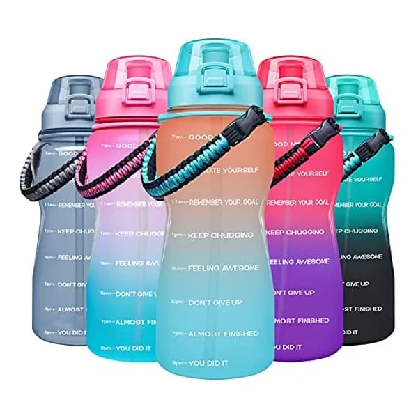 
                            Giotto Large Half Gallon/64OZ Motivational Water Bottle with Paracord Handle & Straw - Leakproof Tritan BPA Free Fitness Sports Water Jug with Time Marker to Ensure You Drink Enough Water Daily
                        