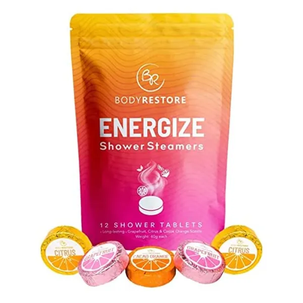 
                            BodyRestore Shower Steamers (Pack of 12) Gifts for Women and Men - Grapefruit, Cocoa Orange & Citrus Essential Oil Scented Aromatherapy Shower Bomb, Morning Boost Shower Tablets
                        