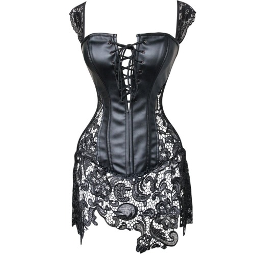 'Deathly Design' Black Gothic Lace Corset - black / L