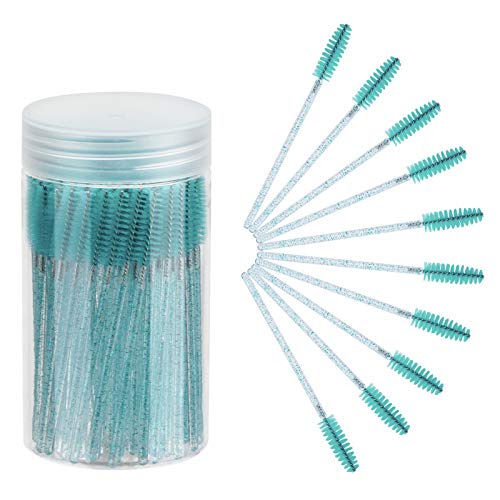 CHEFBEE 100PCS Disposable Eyelash Brush, Mascara Wands Makeup Brushes Applicators Kits for Eyelash Extensions and Eyebrow Brush with Container (Blue) - Blue