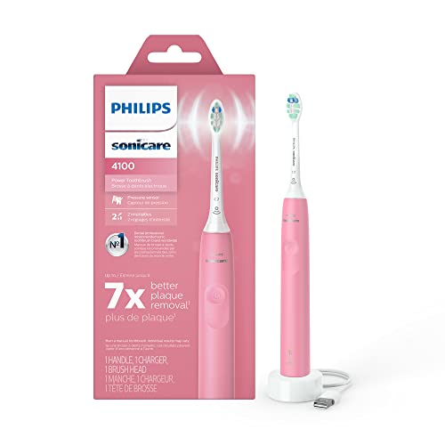 PHILIPS Sonicare 4100 Power Toothbrush, Rechargeable Electric Toothbrush with Pressure Sensor, Deep Pink HX3681/26 - Pink - New 4100