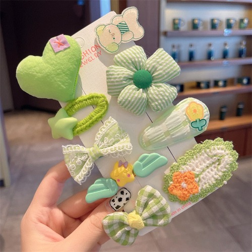 Cute Hair Clips Pins Set of 9 - Greens - Green
