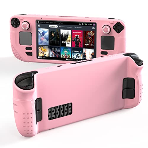 Protective Case for Steam Desk, IINE Steam Desk Silicone Cover Case, 9-in-1 Protective Silicone Shell with Anti-Scratch Cover Protector Steam Deck Accessories Set,Pink - Pink