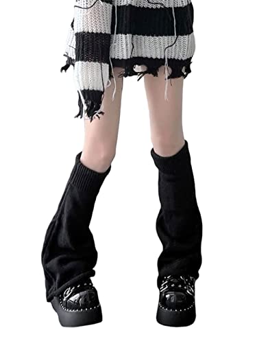 Xhonp Women Girls 90s Leg Warmer Kawaii Crochet Harajuku Leg Cover Stockings Striped Gothic Leg Warmers - Black
