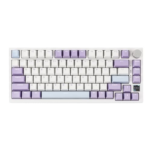 EPOMAKER Ajazz AK820 Pro 75% Gasket-Mounted Mechanical Keyboard with TFT Screen, 3 Modes(Bluetooth 5.1/2.4G Wireless & Type-C), Sound Dampening Foams, RGB (White Purple, Ajazz Flying Fish Switch) - Ajazz Flying Fish Switch - White Purple