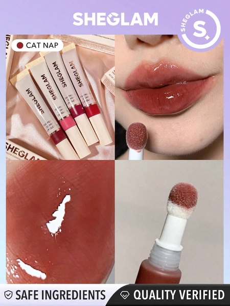SHEGLAM Pout Pillow Cushion Lip Gloss-Cat Nap Moisturizing Liquid Lipstick High Shine Finish Sponge Tip Applicator  Moisturizing  Non-Sticky Lip Glaze Party Lip Gloss