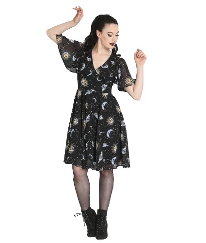 Hell Bunny Solaris Sun Moon Stars Gothic Wicca Plus Size Chiffon Dress XS-4XL - 4X-Large