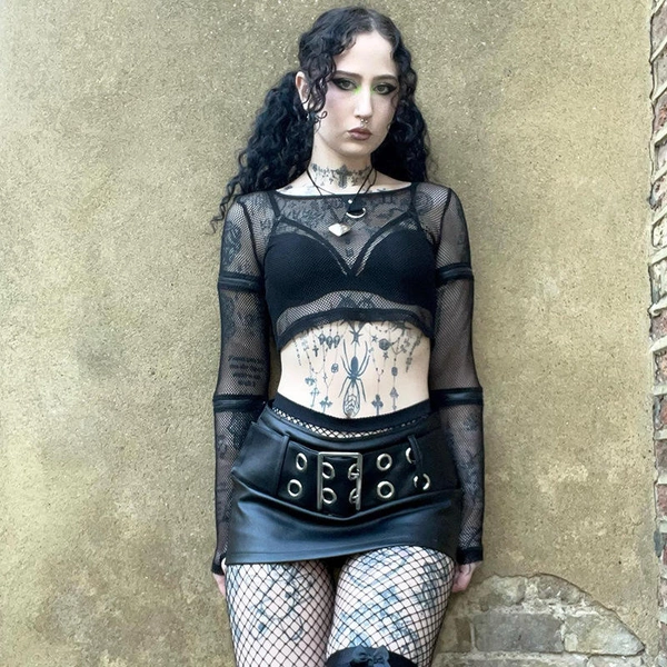 Vegan Pu Leather Y2K Mini Short Skirt - black / S