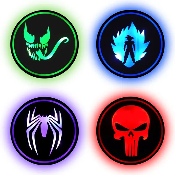 Gaming Coasters by Dreamcontroller USB Rechargeable LED Coaster for Gamer Room Decor. Light up Coasters for Gaming Desk Decor, Nerd Decorations, Nerdy Man Cave Decor 3.5" Anime Coasters for Gamer Gift
