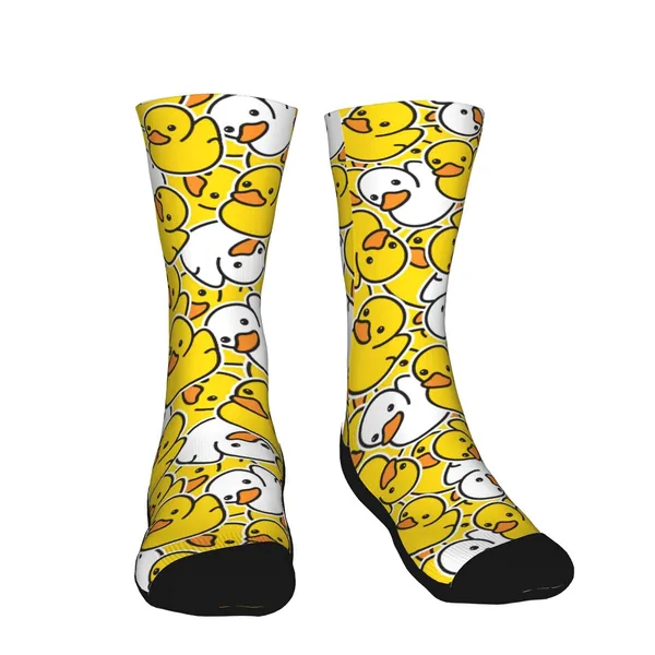 Duck Socks Cute Rubber Duck Socks Funny Crazy Printed Crew Socks Sport Athletic Stockings Long Sock for Women Girls- White Yellow Ducky